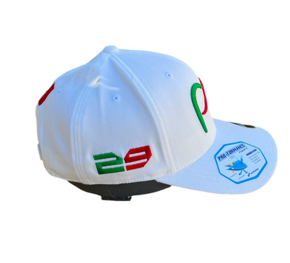 *EDICION  LIMITADA Tricolor* Formula 1 Gorra Blanca Tipo Curva con Logo PO 3D Verde/Rojo al frente y #29 Verde/Rojo a un lado